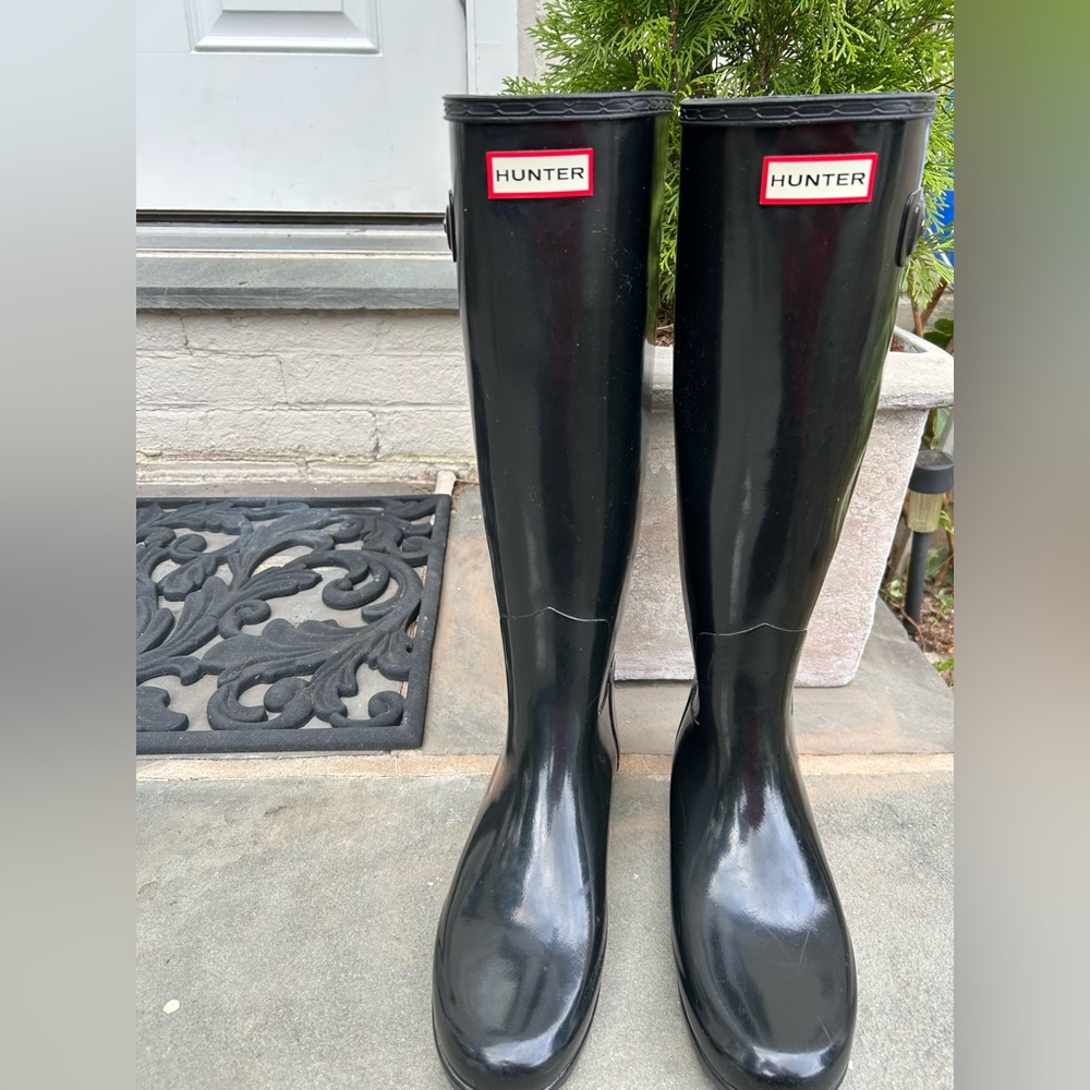 Hunter Glossy Black Waterproof Boots